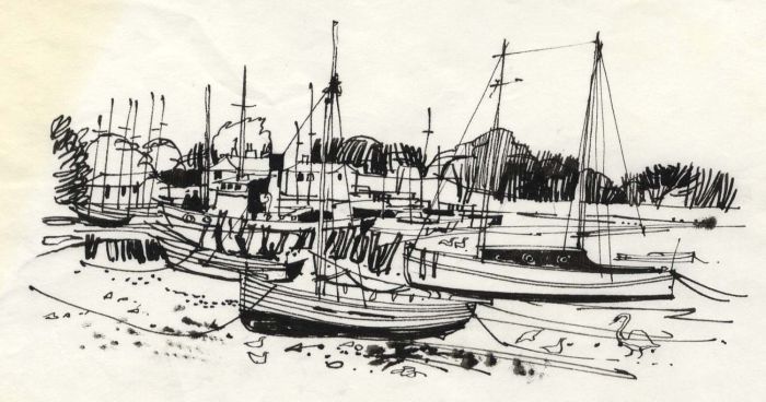 Paul Sharp - 1964 Pen and Ink Drawing, Wootton Creek Seaview Isle of Wight