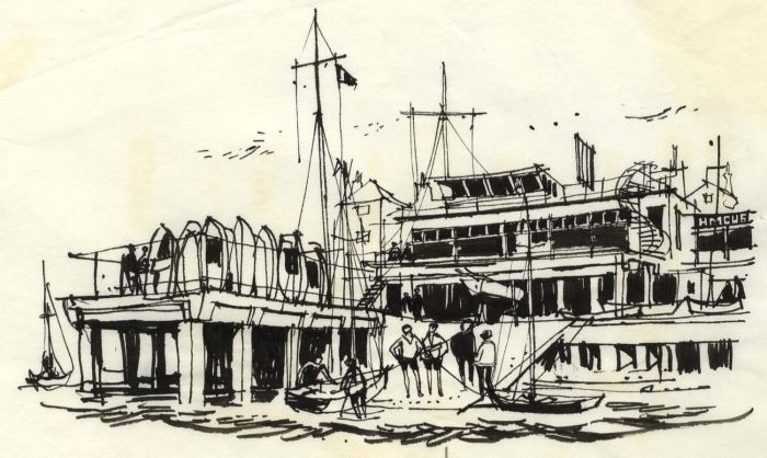 Paul Sharp - 1964 Pen and Ink Drawing, Dinghy Parks, R.Y.C. Isle of Wight