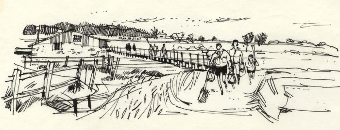 Paul Sharp - 1964 Pen and Ink Drawing, Private Bridge Newtown Isle of Wight