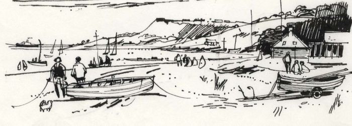 Paul Sharp - 1964 Pen and Ink Drawing, Gurnard Bay Isle of Wight