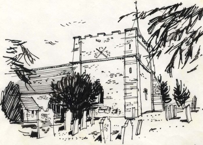 Paul Sharp - 1964 Pen and Ink Drawing, Shalfleet Church