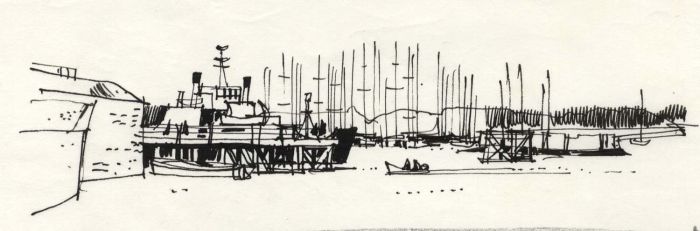 Paul Sharp - 1964 Pen and Ink Drawing, Yarmouth Approach