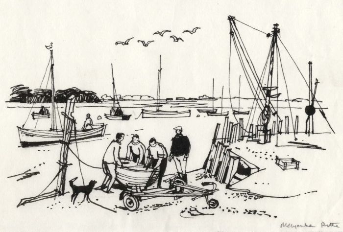 Paul Sharp - 1964 Pen and Ink Drawing, Hauling Out at Mengham Quay