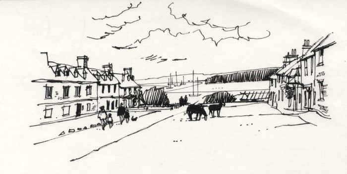 Paul Sharp - 1964 Pen and Ink Drawing, Seaside Scene