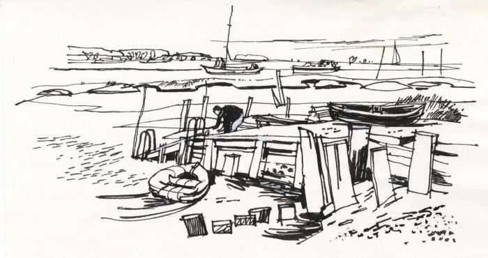 Paul Sharp - 1964 Pen and Ink Drawing, Beaulieu River near the Sea