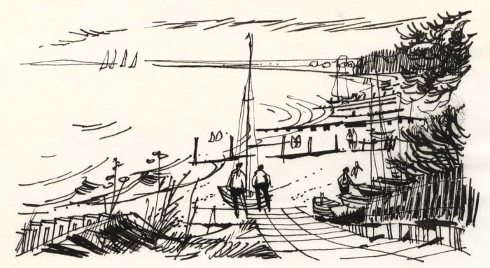 Paul Sharp - 1964 Pen and Ink Drawing, Lepe Entrance to Beaulieu River
