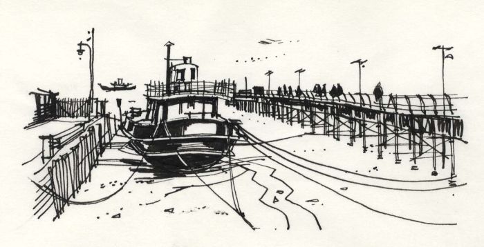Paul Sharp - 1964 Pen and Ink Drawing, Hythe Ferry Pier