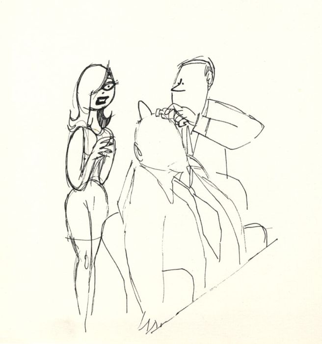 Mid 20th Century Pen and Ink Drawing - The Haircut