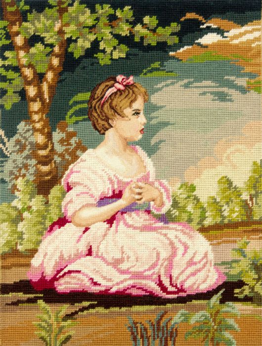 19th Century Embroidery - Needlepoint, Crouching Girl