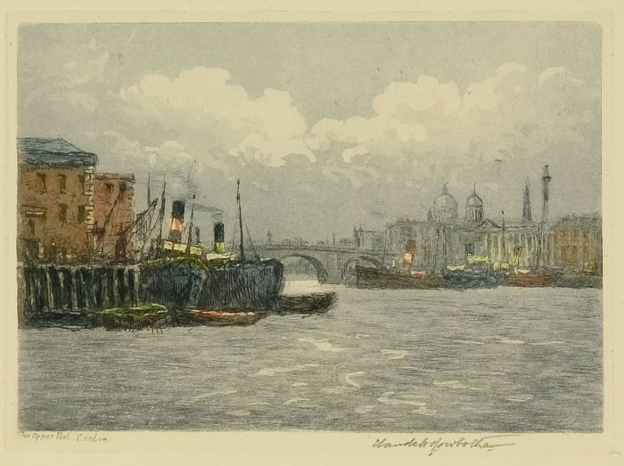 Claude Rowbotham - Signed Early 20th Century Aquatint, The Upper Pool, London