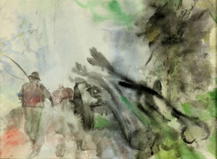 LLewellyn Petley Jones (1908-1986) - Early 20th Century Watercolour, Man & Wagon
