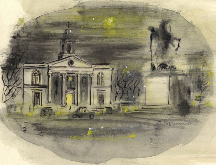 Violet Hilda Drummond - Mid 20th Century Watercolour, London Church with Statue