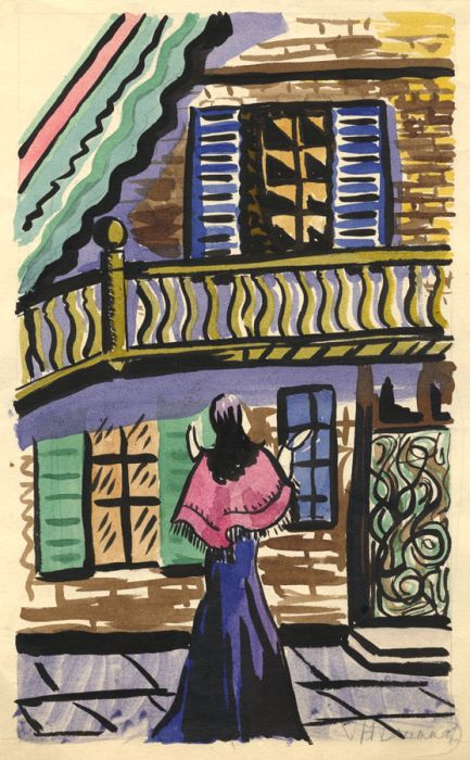 Violet Hilda Drummond - Mid 20th Century Watercolour, Woman in front of House