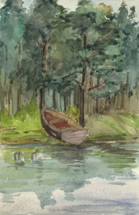 Violet Hilda Drummond - Mid 20th Century Watercolour, Rowing Boat and Lake