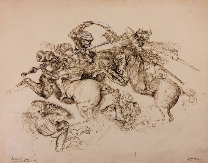 1921 Pen and Ink Drawing - Battle of Anghiari