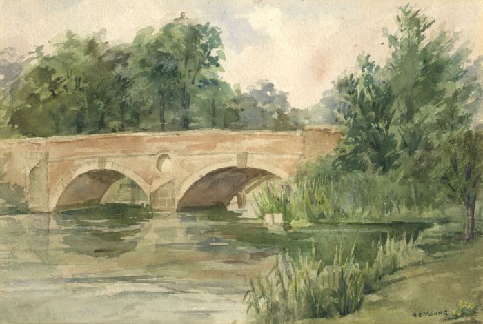 H.E. Young - Early 20th Century Watercolour, The Old Bridge at Iford, Dorset
