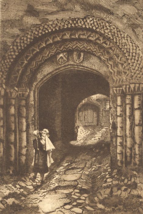Charles Bird - 1886 Engraving, Archway with Figures, Bristol