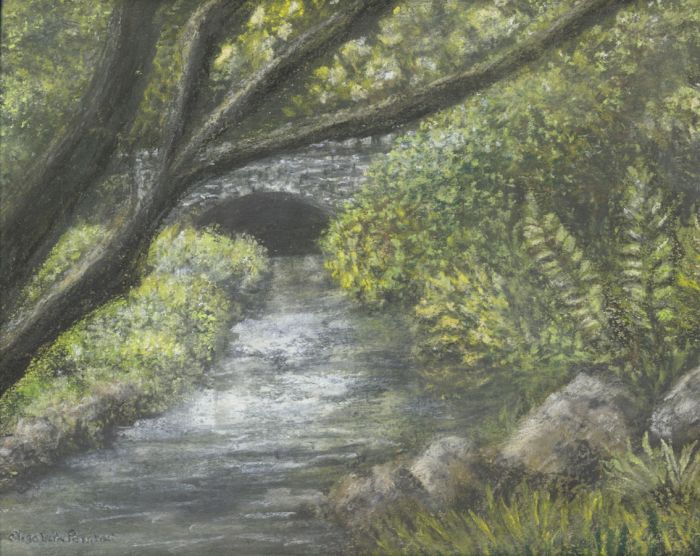 Elizabeth Painter - Contemporary Pastel, River with Bridge