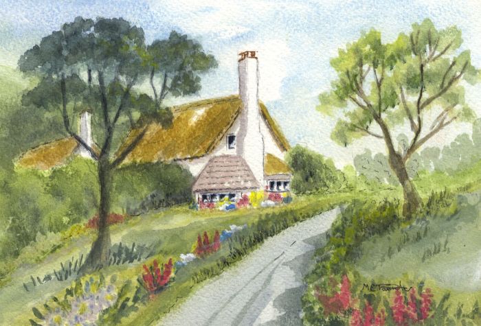 Elizabeth Painter - Contemporary Watercolour, Cottage, Selworthy, Somerset