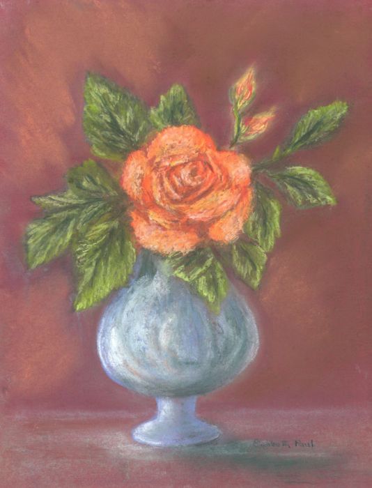 Elizabeth Painter - 1978 Pastel, Rose in a Vase