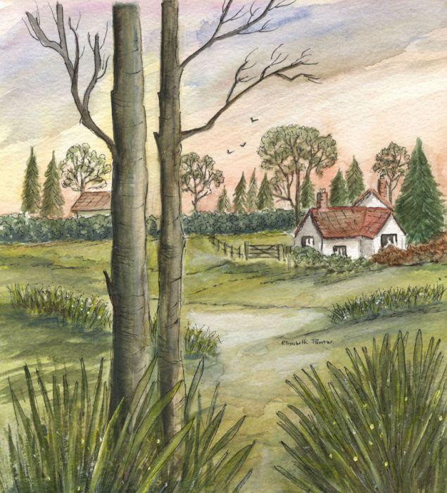 Elizabeth Painter - Contemporary Watercolour, House with Trees