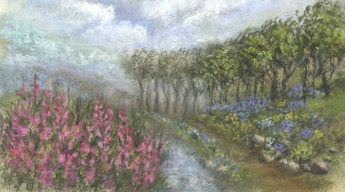 Elizabeth Painter - Contemporary Pastel, Wild Flowers and Tree Line