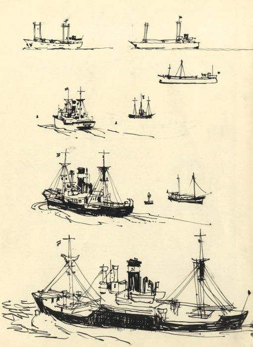 Paul Sharp - 1962 Pen and Ink Drawing, Ship Studies