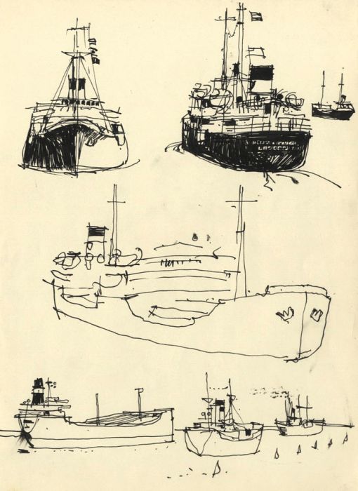 Paul Sharp - 1962 Pen and Ink Drawing, Ship Studies