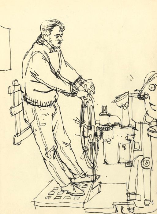 Paul Sharp - 1962 Pen and Ink Drawing, Man at Ship's Wheel