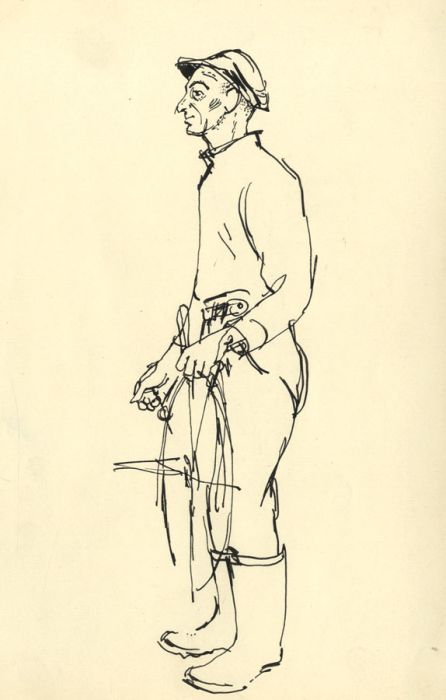 Paul Sharp - 1962 Pen and Ink Drawing, Man at Ship's Wheel