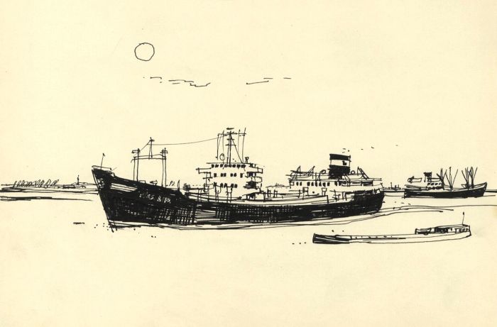Paul Sharp - 1962 Pen and Ink Drawing, Ships