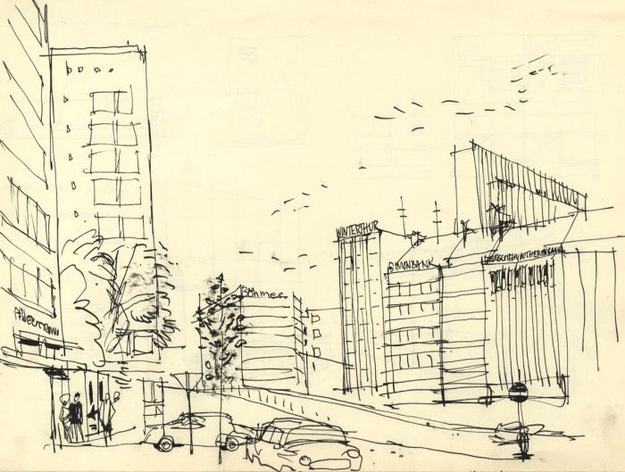 Paul Sharp - 1962 Pen and Ink Drawing, Cityscape