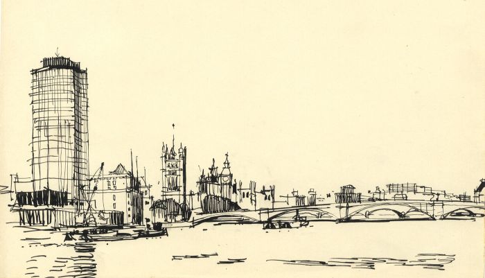 Paul Sharp - 1962 Pen and Ink Drawing, London Bridge