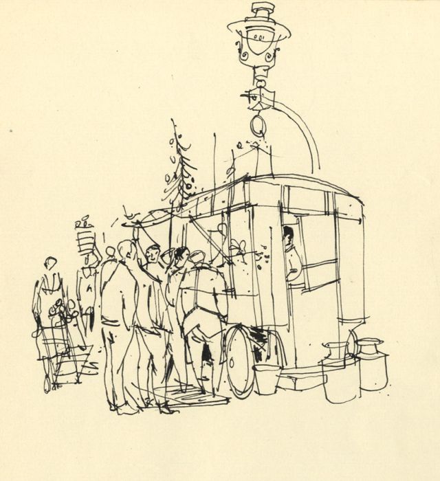 Paul Sharp - 1962 Pen and Ink Drawing, Street Stall, London