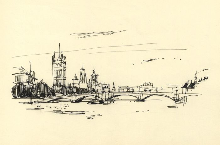 Paul Sharp - 1962 Pen and Ink Drawing, London Bridge