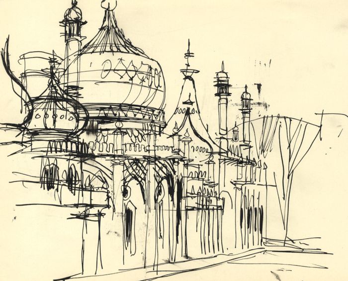 Paul Sharp - 1962 Pen and Ink Drawing, Brighton Pavilion