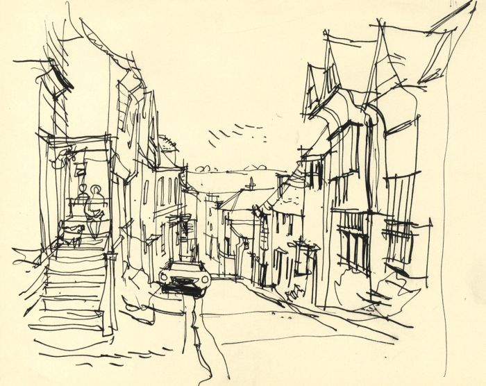 Paul Sharp - 1962 Pen and Ink Drawing, Street