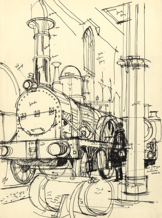 Paul Sharp - 1962 Pen and Ink Drawing, North Star Steam Train