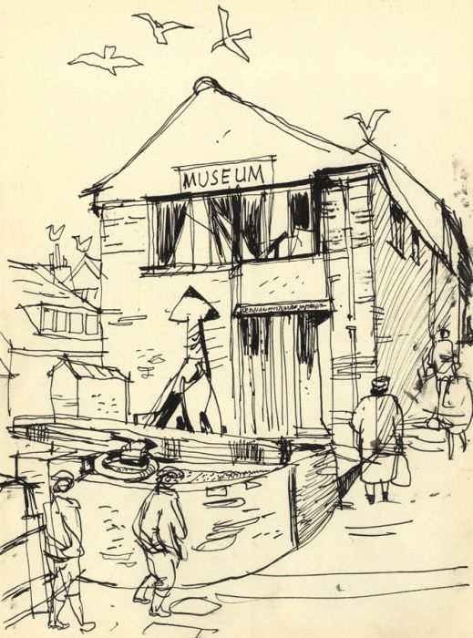 Paul Sharp - 1962 Pen and Ink Drawing, Museum, Brixham, Devon