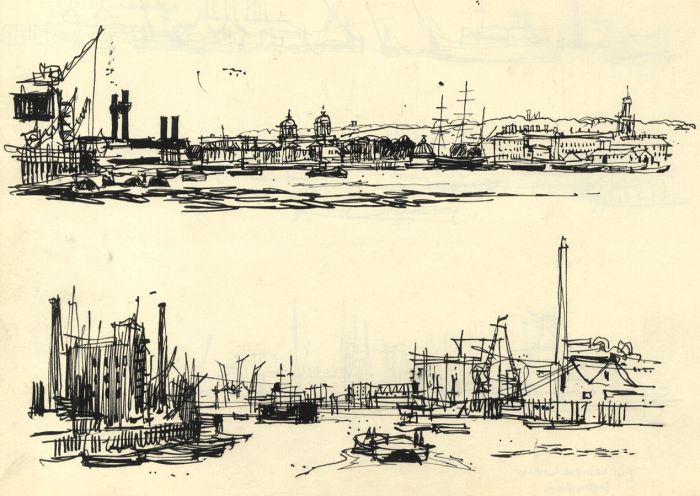 Paul Sharp - 1962 Pen and Ink Drawing, Harbour Sketches
