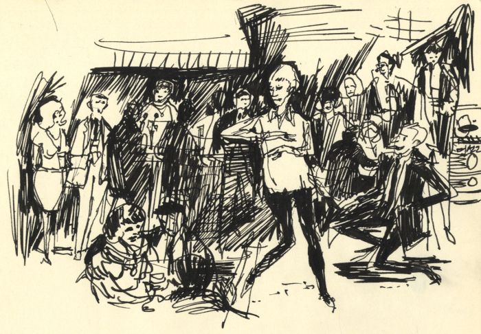 Paul Sharp - 1962 Pen and Ink Drawing, Jazz Club