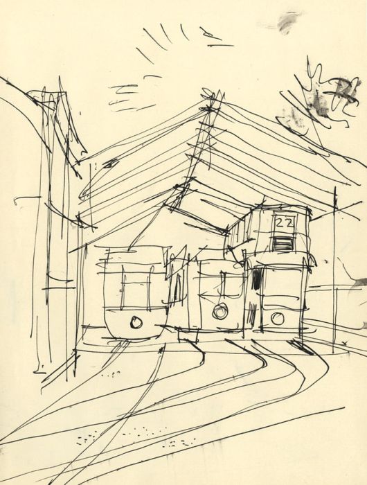 Paul Sharp - Mid 20th Century Pen and Ink Drawing, Tram Shed