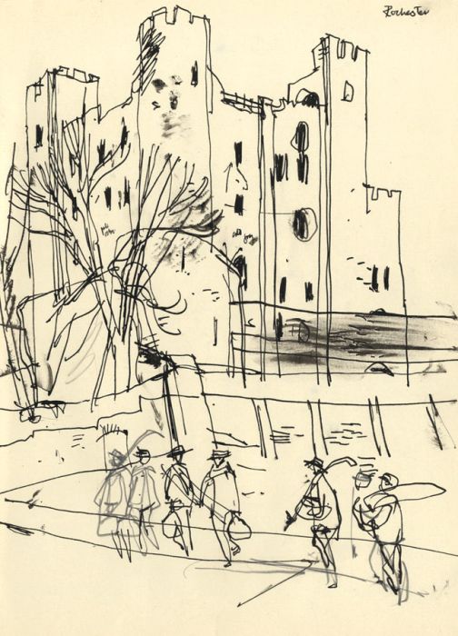 Paul Sharp - Mid 20th Century Pen and Ink Drawing, Rochester Castle, Kent