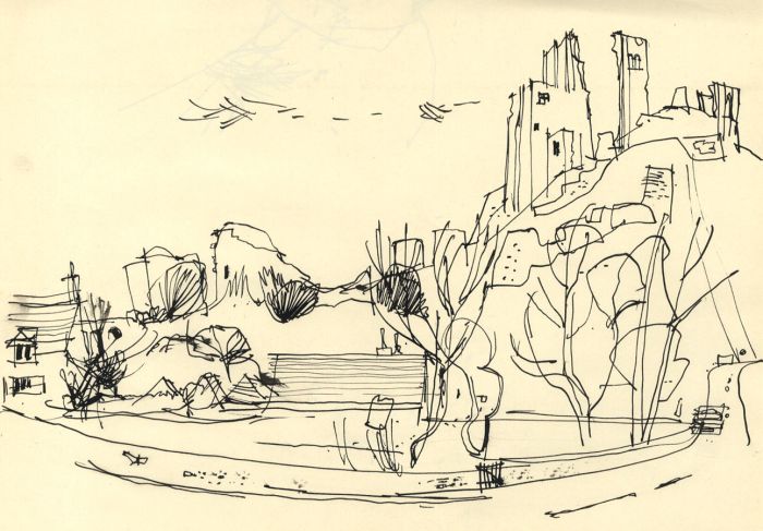 Paul Sharp - Mid 20th Century Pen and Ink Drawing, Castle Ruin