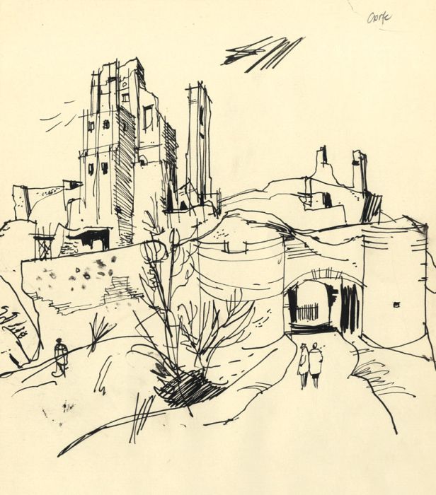 Paul Sharp - Mid 20th Century Pen and Ink Drawing, Corfe Castle, Isle of Wight
