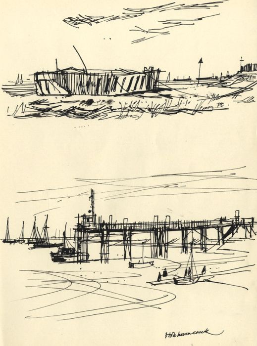 Paul Sharp - Mid 20th Century Pen and Ink Drawing, Canvey Pt and Holehavencreek