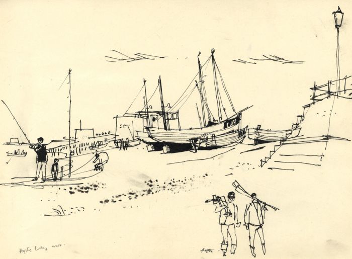 Paul Sharp - Mid 20th Century Pen and Ink Drawing, Hythe Looking West, Kent