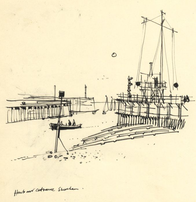 Paul Sharp - Mid 20th Century Pen and Ink Drawing, Harbour Entrance, Shoreham