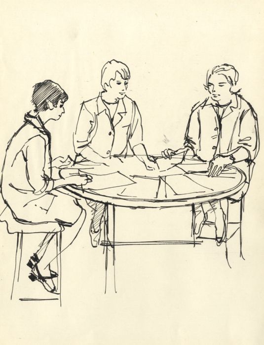 Paul Sharp - Mid 20th Century Pen and Ink Drawing, Seated Figures at a Table