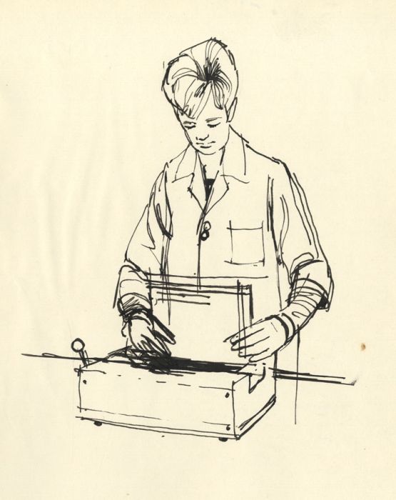 Paul Sharp - Mid 20th Century Pen and Ink Drawing, Female Machinist